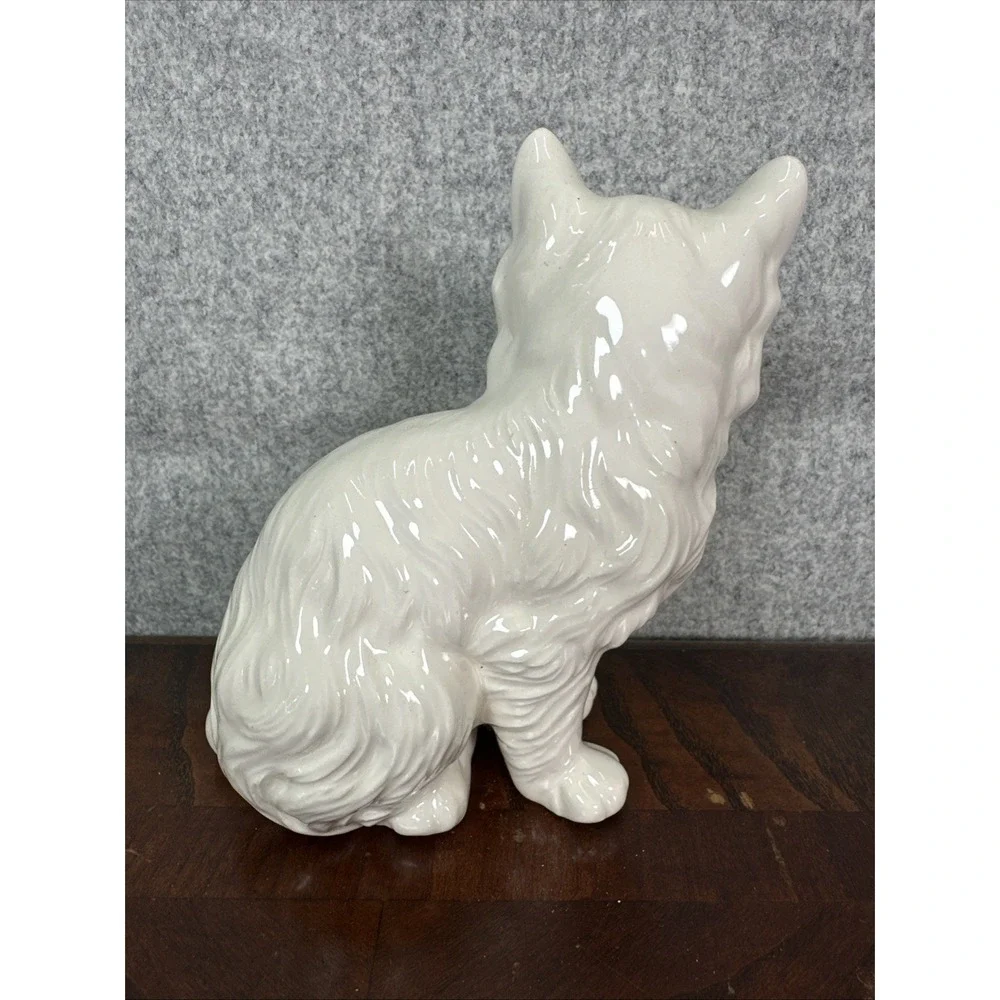 Vintage Small White Long Hair Cat Figurine Porcelain